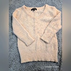 Almost Famous, Light pink soft fluffy girls sweater. V-neck, 3/4 Sleeves, size S
